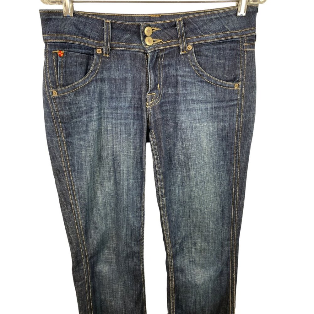 Hudson Women’s Size 27 Beth Baby Boot Cut Blue Flap Back Pocket Blue Denim Jeans - Picture 3 of 9
